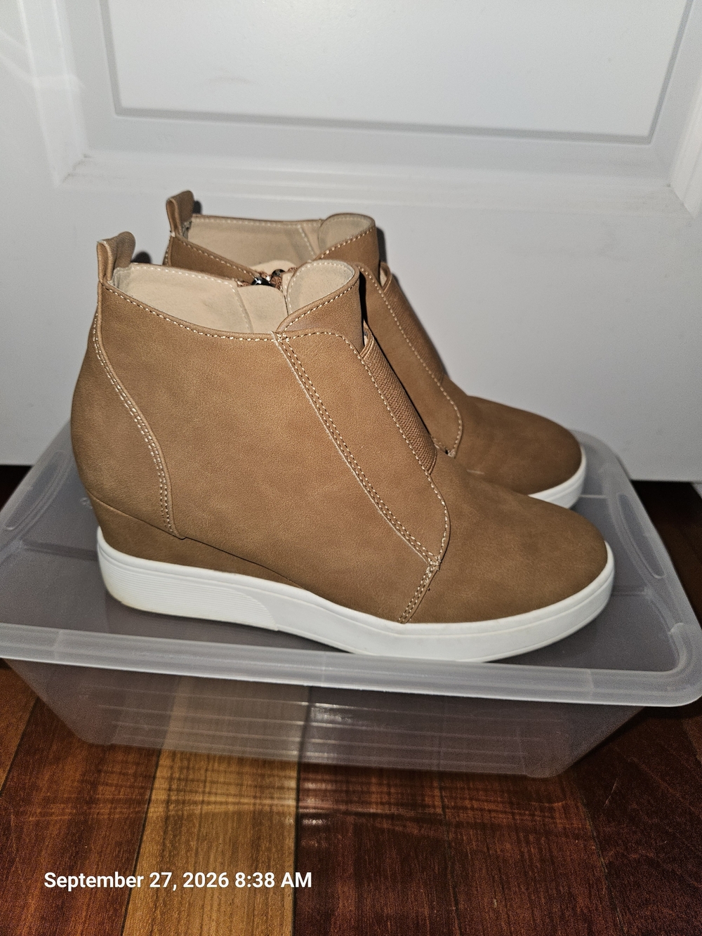 Journee Casual Wedge Sneaker Booties - Tan